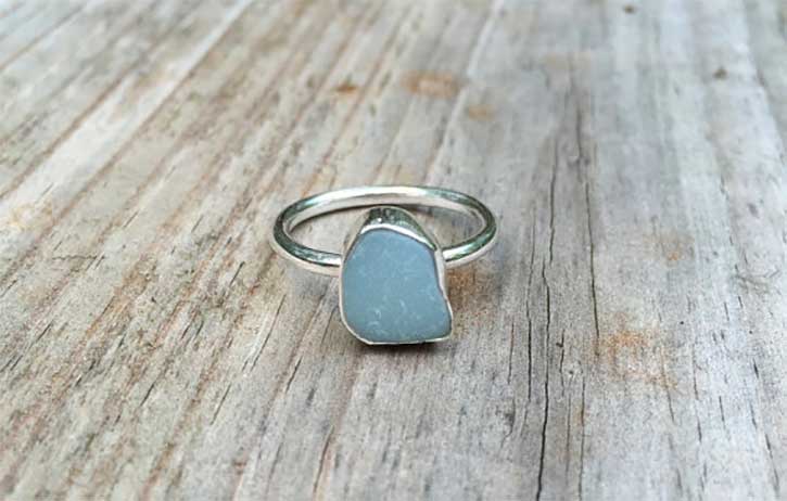 Sea glass sterling silver ring