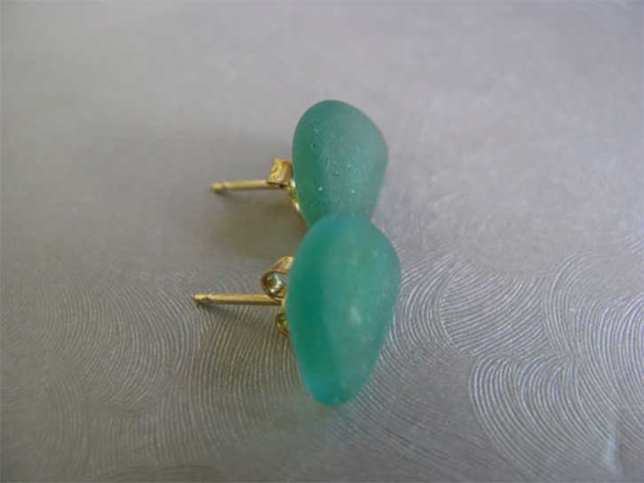 Teal sea glass earrings