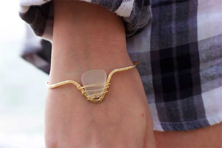 Sea glass gold cuff